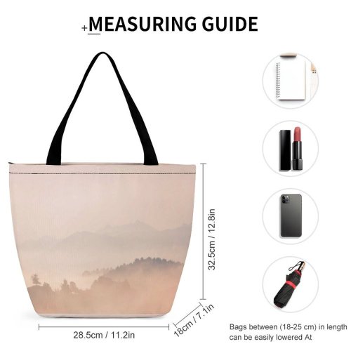 Yanfind Shopping Bag for Ladies Fog Outdoors Mist Hirzel Suiza Sunrise Alps Forest Hill Tree Sky Reusable Multipurpose Heavy Duty Grocery Bag for Outdoors.