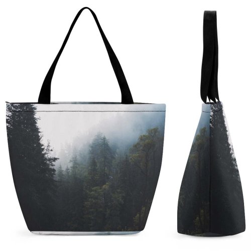 Yanfind Shopping Bag for Ladies Fog Slovakia Road Vernár Asphalt Tarmac Fod Tree Forest Dark Arrow Reusable Multipurpose Heavy Duty Grocery Bag for Outdoors.