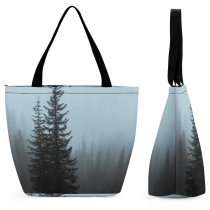 Yanfind Shopping Bag for Ladies Fog Outdoors Mist Abies Fir Plant Tree Christmas Ornament Moody Forest Conifer Reusable Multipurpose Heavy Duty Grocery Bag for Outdoors.