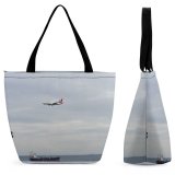 Yanfind Shopping Bag for Ladies Aircraft Ship Sky Sea Flight Ocean Airplane Clouds Reusable Multipurpose Heavy Duty Grocery Bag for Outdoors.
