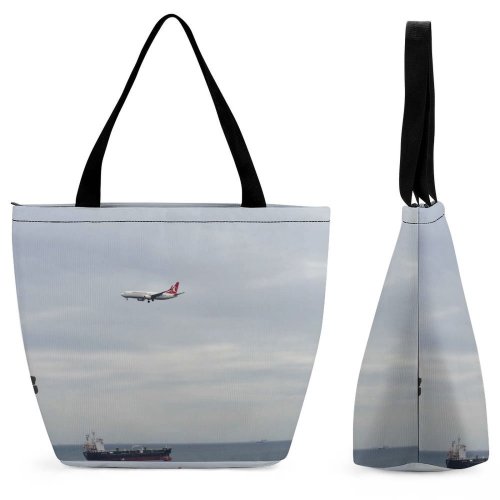 Yanfind Shopping Bag for Ladies Aircraft Ship Sky Sea Flight Ocean Airplane Clouds Reusable Multipurpose Heavy Duty Grocery Bag for Outdoors.