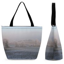 Yanfind Shopping Bag for Ladies Hills Fog Sky Atmospheric Natural Landscape Winter Frost Mist Freezing Morning Tree Reusable Multipurpose Heavy Duty Grocery Bag for Outdoors.