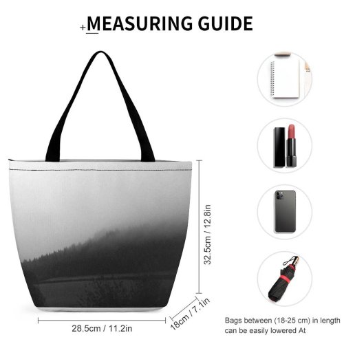 Yanfind Shopping Bag for Ladies Fog Film Outdoors Grey Wales Uk Smog Countryside Rural Moody Darkness Reusable Multipurpose Heavy Duty Grocery Bag for Outdoors.