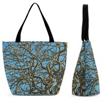 Yanfind Shopping Bag for Ladies Hawthorn Tree Old Gnarled Twisted Spooky Texture Branches Bark Trunk Branch Plant Reusable Multipurpose Heavy Duty Grocery Bag for Outdoors.