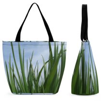 Yanfind Shopping Bag for Ladies Grass Sky Sunny Sunshine Grassland Hayfield Meadow Live Summer Outside Plant Family Reusable Multipurpose Heavy Duty Grocery Bag for Outdoors.