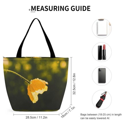 Yanfind Shopping Bag for Ladies Flower Bokeh Droplet Buttercup Dew Floral Stem Wildflower Light Flora Plant Reusable Multipurpose Heavy Duty Grocery Bag for Outdoors.