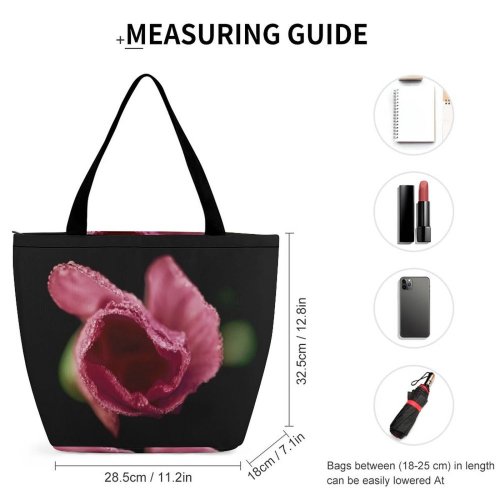 Yanfind Shopping Bag for Ladies Flower Plant Rose Petal Geranium Dew Spring Tulip Reusable Multipurpose Heavy Duty Grocery Bag for Outdoors.