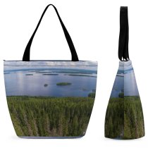 Yanfind Shopping Bag for Ladies Lakeview Finland Scenery Fisheye Clouds Landscape Koli Lake Wilderness Sky Natural Highland Reusable Multipurpose Heavy Duty Grocery Bag for Outdoors.