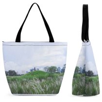 Yanfind Shopping Bag for Ladies Grass Plant Field Grassland Outdoors Singapore Vegetation Jurong Lake Lawn Mound Land Reusable Multipurpose Heavy Duty Grocery Bag for Outdoors.