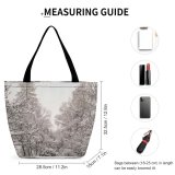 Yanfind Shopping Bag for Ladies Grey Outdoors Snow Plant Vegetation Winter Tree Forest Land Woodland Frost Reusable Multipurpose Heavy Duty Grocery Bag for Outdoors.