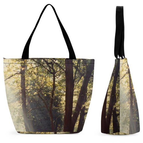Yanfind Shopping Bag for Ladies Forest Sunlight Tree Woodland Leaf Northern Hardwood Natural Landscape Atmospheric Reusable Multipurpose Heavy Duty Grocery Bag for Outdoors.