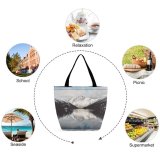 Yanfind Shopping Bag for Ladies Grey Outdoors Snow Washington United States Lake Cloud Winter Reusable Multipurpose Heavy Duty Grocery Bag for Outdoors.