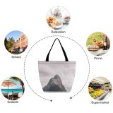 Yanfind Shopping Bag for Ladies Grey Outdoors Range Peak Zealand Milford Sound Southland Slope Birds Cliff Reusable Multipurpose Heavy Duty Grocery Bag for Outdoors.
