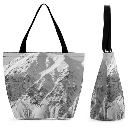Yanfind Shopping Bag for Ladies Grey Outdoors Range Peak Snow Reusable Multipurpose Heavy Duty Grocery Bag for Outdoors.