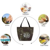 Yanfind Shopping Bag for Ladies Flower Flora Lilac Plant Dill Seasoning Leaves Cherry Dark Leaf Grey Reusable Multipurpose Heavy Duty Grocery Bag for Outdoors.