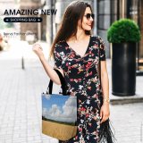 Yanfind Shopping Bag for Ladies Norway Clouds Sky Summer Warmth Field Country Harvest Farmer Wheat Cereal Reusable Multipurpose Heavy Duty Grocery Bag for Outdoors.