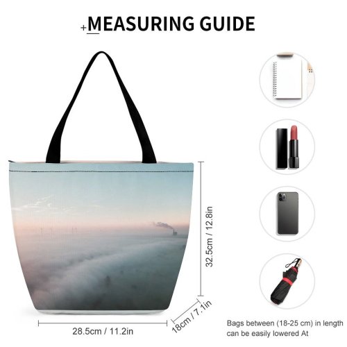 Yanfind Shopping Bag for Ladies Fog Grey Outdoors Mist Sky Lathumse Veerweg Velp Netherlands Mills Cloud Reusable Multipurpose Heavy Duty Grocery Bag for Outdoors.