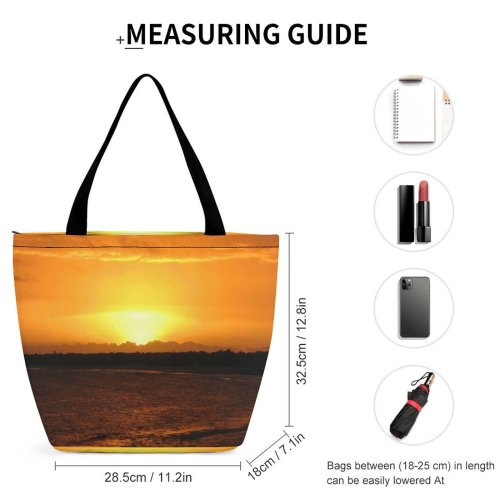 Yanfind Shopping Bag for Ladies Sunset Sky Clouds Gold Golden Landscape Horizon Afterglow Sunrise Morning Evening Reusable Multipurpose Heavy Duty Grocery Bag for Outdoors.