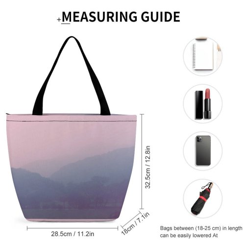 Yanfind Shopping Bag for Ladies Grey Fog Mist Outdoors Fairbourne Uk Smog Wales Early Morning Landscape Reusable Multipurpose Heavy Duty Grocery Bag for Outdoors.