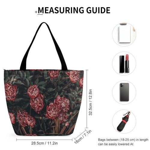 Yanfind Shopping Bag for Ladies Flower Peony Plant Rose Flora Leaf Leaves Floral Foliage Carnation Spring Reusable Multipurpose Heavy Duty Grocery Bag for Outdoors.