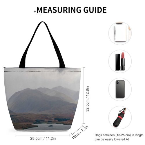 Yanfind Shopping Bag for Ladies Grey Outdoors Range Land Scenery Ocean Sea Shoreline Coast Peak Reservoir Reusable Multipurpose Heavy Duty Grocery Bag for Outdoors.