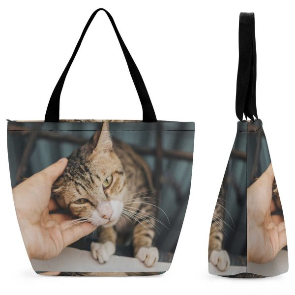 Yanfind Shopping Bag for Ladies Young Stripe Pet Kitten Portrait Whiskers Cute Face Sit Sleep Cat Reusable Multipurpose Heavy Duty Grocery Bag for Outdoors.