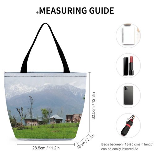 Yanfind Shopping Bag for Ladies Himalaya Sky Clouds Colours Mountains Evegtation Tree Road Beautiful Snow Peak Reusable Multipurpose Heavy Duty Grocery Bag for Outdoors.