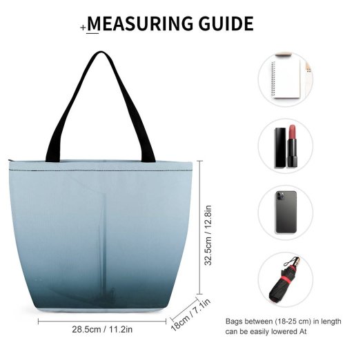 Yanfind Shopping Bag for Ladies Fog Mist Outdoors Croatia Grey Smog Night Dark Field Path Tree Car Reusable Multipurpose Heavy Duty Grocery Bag for Outdoors.