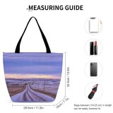 Yanfind Shopping Bag for Ladies Highway Outdoors Wyoming Usa Scenery Sky Horizon Road Landscape Sunrise Fields Reusable Multipurpose Heavy Duty Grocery Bag for Outdoors.
