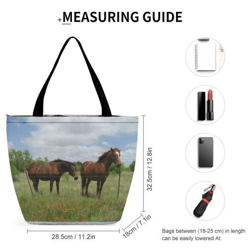 Yanfind Shopping Bag for Ladies Horse Grassland Outdoors Countryside Rural Colt Meadow Pasture Ranch Grazing Farm Field Reusable Multipurpose Heavy Duty Grocery Bag for Outdoors.