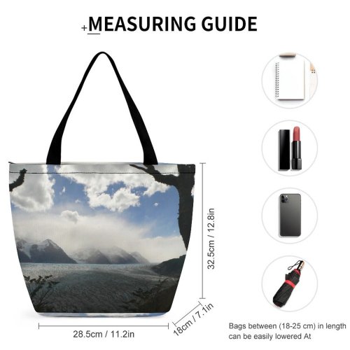 Yanfind Shopping Bag for Ladies Argentina Patagonia Torres Del Paine Outdoor Dramatic Silhouet Sky Hielo Reusable Multipurpose Heavy Duty Grocery Bag for Outdoors.