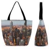 Yanfind Shopping Bag for Ladies Above From Urban Skyscrapers City Buildings Downtown Architecture Cityscape Bird's Aerial Reusable Multipurpose Heavy Duty Grocery Bag for Outdoors.