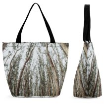 Yanfind Shopping Bag for Ladies Forest Tree Flora Land Outdoors Plant Vegetation Birch Woodland Grey Bark Explore Reusable Multipurpose Heavy Duty Grocery Bag for Outdoors.