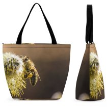 Yanfind Shopping Bag for Ladies Macro Insects Bee Honeybee Pollen Insect Megachilidae Membrane Winged Bumblebee Plant Reusable Multipurpose Heavy Duty Grocery Bag for Outdoors.