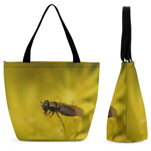 Yanfind Shopping Bag for Ladies Fly Asilidae Insect Invertebrate Bee Honey Half Bay California Plant Pollen Reusable Multipurpose Heavy Duty Grocery Bag for Outdoors.