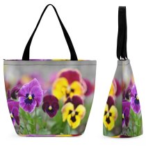 Yanfind Shopping Bag for Ladies Heartsease Violet Flora Florescence Flower Flowerbed Garden Leaf Multicolored Outdoor Pansy Plants Reusable Multipurpose Heavy Duty Grocery Bag for Outdoors.