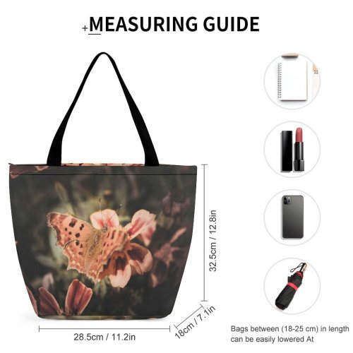 Yanfind Shopping Bag for Ladies Fungus Plant Insect Invertebrate Flower Petal Butterfly Geranium Anther Butterfly Flower Reusable Multipurpose Heavy Duty Grocery Bag for Outdoors.