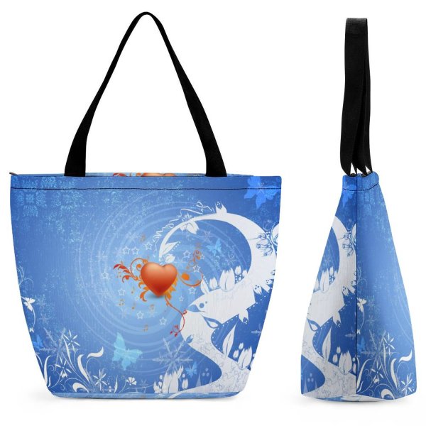 Yanfind Shopping Bag for Ladies Frozen Winter Christmas Feelings Dream Urban Love Heart Snow Santa Baby Reusable Multipurpose Heavy Duty Grocery Bag for Outdoors.