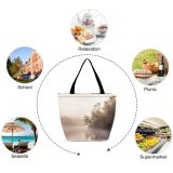 Yanfind Shopping Bag for Ladies Fog Mist Lake Morning Outdoors Tree Sunrise Reflection Misty Early Dawn Reusable Multipurpose Heavy Duty Grocery Bag for Outdoors.