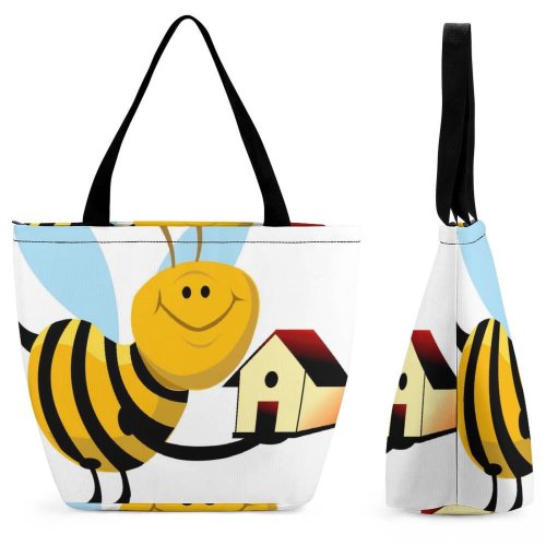 Yanfind Shopping Bag for Ladies Real Estate Honeybee Cartoon Insect Bee Art Membrane Winged Bumblebee Pollinator Reusable Multipurpose Heavy Duty Grocery Bag for Outdoors.