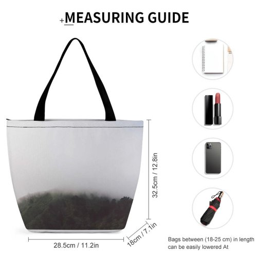 Yanfind Shopping Bag for Ladies Grey Outdoors Fog Mist Usa Monterey Kalifornien Big Sur Forest Tree Reusable Multipurpose Heavy Duty Grocery Bag for Outdoors.
