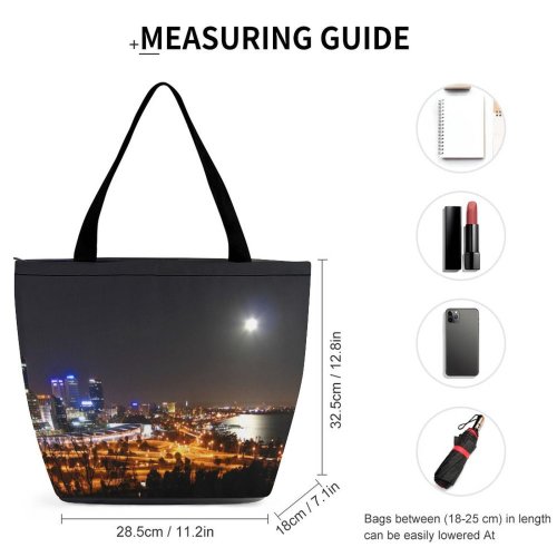 Yanfind Shopping Bag for Ladies Perth City Night Lights Streets Metropolitan Area Sky Cityscape Metropolis Reusable Multipurpose Heavy Duty Grocery Bag for Outdoors.