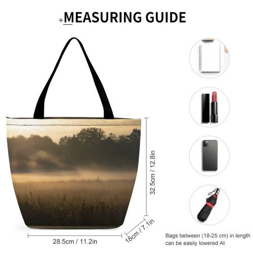 Yanfind Shopping Bag for Ladies Fog Outdoors Sunrise Mist Sky Sunlight Forest Meadow Moody Foggy Landscape Plant Reusable Multipurpose Heavy Duty Grocery Bag for Outdoors.