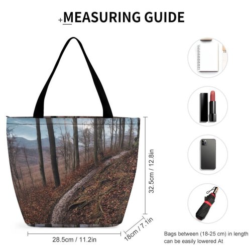 Yanfind Shopping Bag for Ladies Ground Road Plant Tree Magyarország Path Trail Trunk Autumn Leaves Reusable Multipurpose Heavy Duty Grocery Bag for Outdoors.