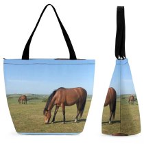 Yanfind Shopping Bag for Ladies Horse Outdoors Field Grassland Countryside Farm Rural Pasture Meadow Grazing Ranch Devil's Reusable Multipurpose Heavy Duty Grocery Bag for Outdoors.