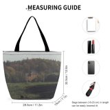 Yanfind Shopping Bag for Ladies Grey Outdoors Field Grassland Countryside Farm Rural Meadow Building Pasture Ranch Grass Reusable Multipurpose Heavy Duty Grocery Bag for Outdoors.