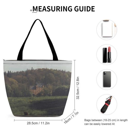 Yanfind Shopping Bag for Ladies Grey Outdoors Field Grassland Countryside Farm Rural Meadow Building Pasture Ranch Grass Reusable Multipurpose Heavy Duty Grocery Bag for Outdoors.