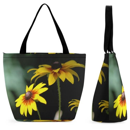 Yanfind Shopping Bag for Ladies Flower Flowers Flora Plants Droplet Leaves Flowering Plant Eyed Susan Petal Wildflower Reusable Multipurpose Heavy Duty Grocery Bag for Outdoors.