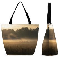 Yanfind Shopping Bag for Ladies Fog Outdoors Sunrise Mist Sky Sunlight Forest Meadow Moody Foggy Landscape Plant Reusable Multipurpose Heavy Duty Grocery Bag for Outdoors.