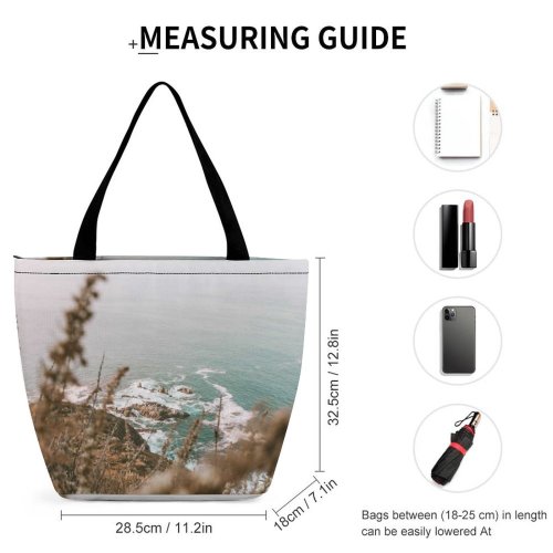 Yanfind Shopping Bag for Ladies Grass Plant Sea Usa Outdoors Landscape Land Promontory Ocean Shoreline Big Sur Reusable Multipurpose Heavy Duty Grocery Bag for Outdoors.